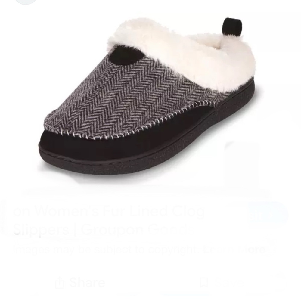 Flopping gray fur lined clog slide slipper Size S (5-6)